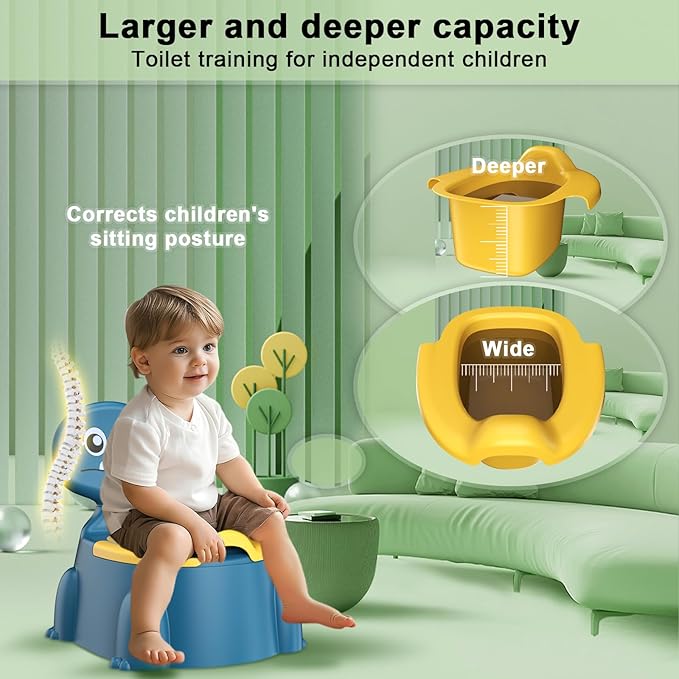 Potty Training Toilet, Toddler Potty Training Seat Baby Potty Chair, Dinosaur Toilet Potty Seat for Boys Girls Kids Toddlers, Portable Travel Potty with lid,Urinal, Splash Guard, Non-Slip Pad(Blue)