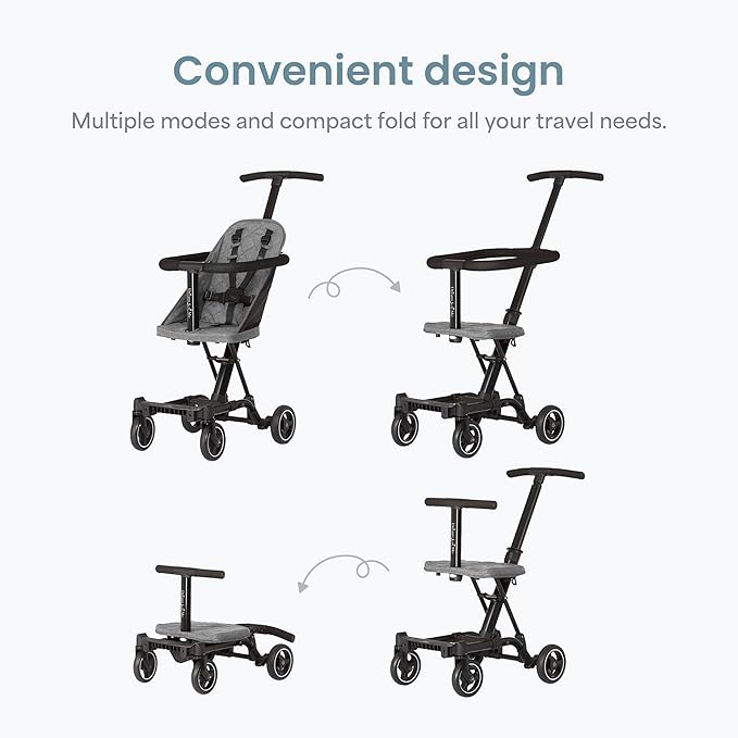 Dream On Me Coast Rider Travel Stroller, Lightweight & Compact Baby Stroller, Theme Park Approved, Book-Folding Design, Adjustable Handle, Soft-Ride Wheels, Converts to Rider & Scooter - Gray