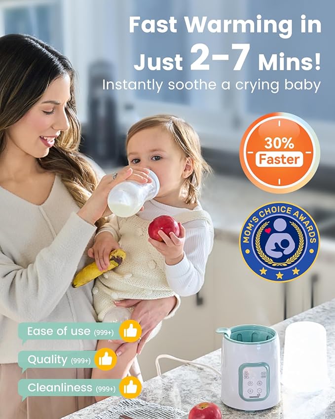 Grownsy Baby Bottle Warmer, 8-in-1 Fast Baby Milk Warmer with Timer for Breastmilk or Formula, Accurate Temperature Control, 24H Keep, Food Heater&Defrost BPA-Free Bottle Warmer for All Bottles- Green