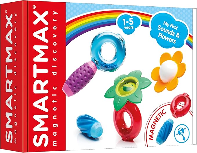 SmartMax My First Sounds & Flowers Magnetic STEM Building Set with Rattles, Textures, and Oversized Soft-Touch Pieces for Toddlers Ages 1–5