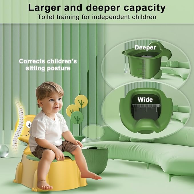 Potty Training Toilet, Toddler Potty Training Seat Baby Potty Chair, Dinosaur Toilet Potty Seat for Boys Girls Kids Toddlers, Portable Travel Potty with lid,Urinal, Splash Guard, Non-Slip Pad(Yellow)