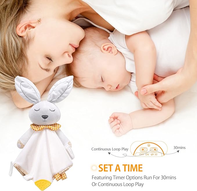 BEREST Rechargeable Baby Sleep Soother Bunny Lovey- White Noise| Heartbeat| Shushing| Lullaby Infant Sleeping Aid with Cry Sensor at Nap Time Routine, Newborn Gifts Plush Toddler Snuggle Blanket Toy