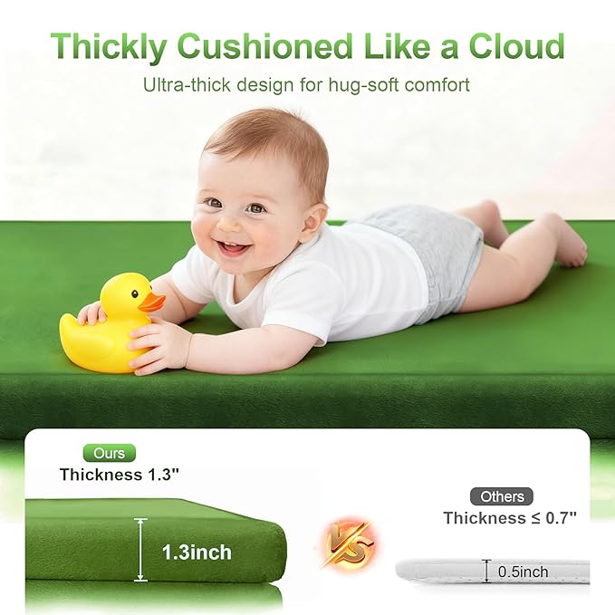 Ultra Soft Baby Play Mat for Floor, 59"×71" Playpen Mat, 1.3" Thick Memory Foam, Non-Slip Tummy Time Mat for Infants, Toddlers, and Kids – Water-Repellent Coral Velvet, Easy Care