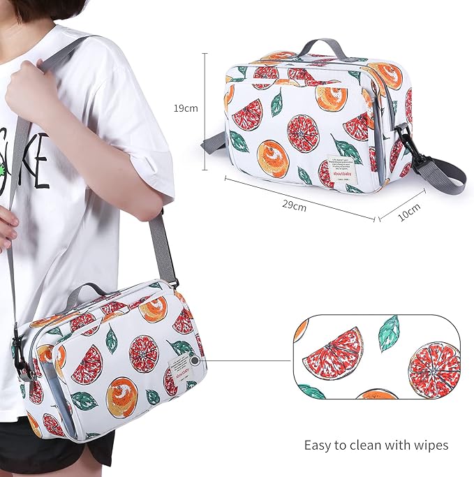 Non-Slip Stroller Organizer Bag for Diapers with Insulated Pocket, Stroller Hooks and Adjustable Strap,Universal Fit Most Strollers, Fruits