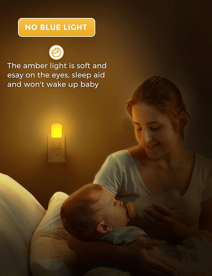 L LOHAS LED Amber Night Light, Dimmable Plug in Yellow Night Light with Dusk to Dawn Sensor, Kids Night Lights for Bedroom, 5-80LM Suit for Nursery, Hallway, Stairway,Bedroom, Bathroom, 2Pack