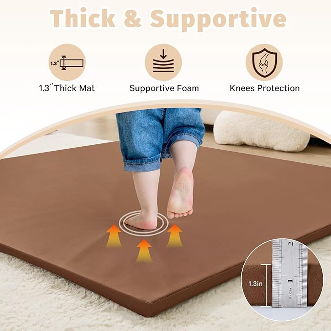 Waterproof Baby Play Mat for Floor 1.3" Thick Memory Foam 59 * 59 Cushion Playpen Playmat Tummy Time Nursery Rug Pad Mattress Create Soft & Safe Area for Infants,Toddler,Kids,Chestnut