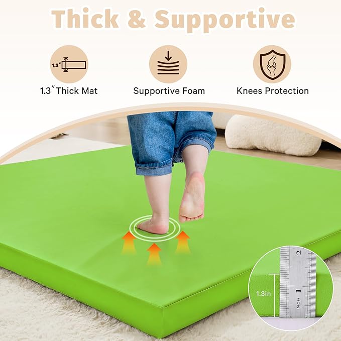 Waterproof Baby Play Mat for Floor 1.3"Thick Memory Foam 47*47 Cushion Playpen Playmat Tummy Time Crawling Mat Nursery Rug Pad Mattress Create Soft & Safe Area for Infants,Toddler,Kids,Green
