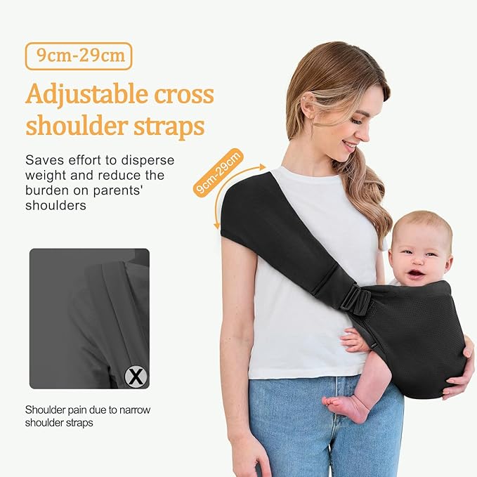 Baby Carrier - Ergonomic, Cozy and Lightweight Carrier for 0-36 Months, Effortless to Put On, Ideal for Hands-Free Parenting,Lightweight and Travel-Friendly Newborn Baby Carrier-Black