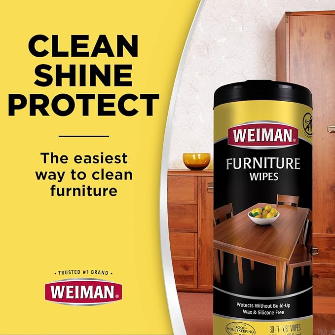 Weiman Wood Cleaner and Polish Wipes - 4 Pack (120 Wipes) - for Furniture to Beautify and Protect No Build-Up Contains Ultra Violet Protection Pleasant Scent Surface Safe - 30 Count Each,30 Count (Pack of 4)