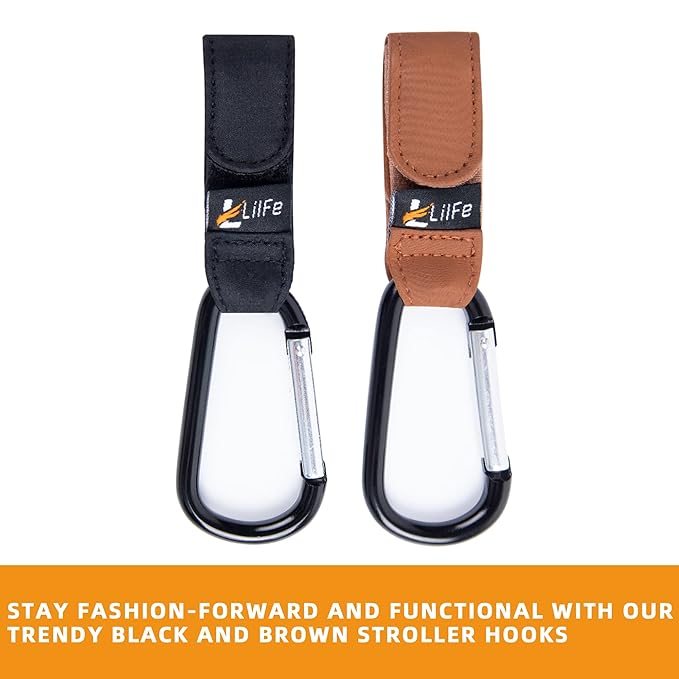 6 Pcs Baby Stroller Hooks for Hanging | Multipurpose Stroller Straps with Durable and Stylish Stroller Clips for Diaper Bags | The Perfect Mummy Hook for Stroller, Walker and Shopping (Brown & Black)