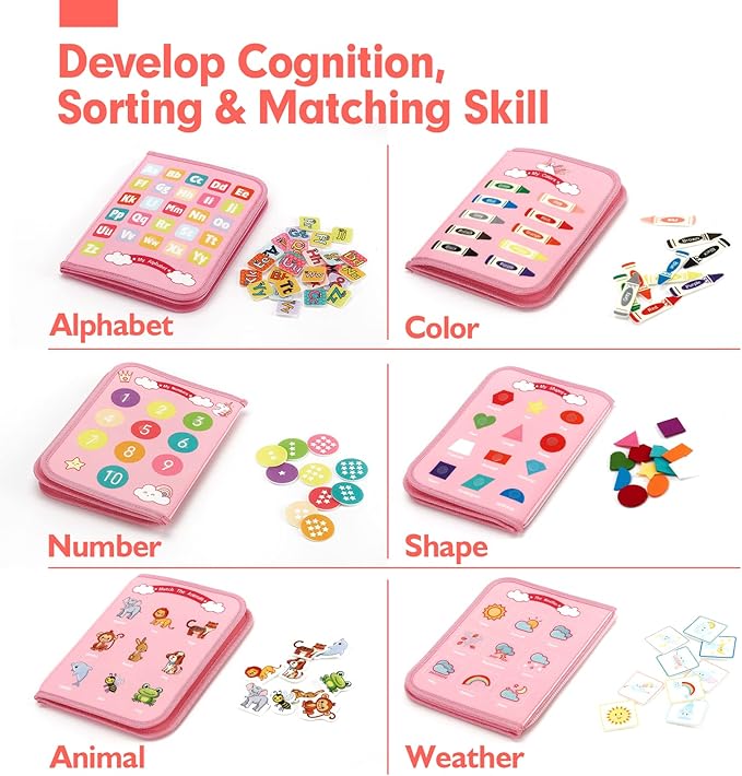 hahaland Toddler Busy Board Montessori Toys for 3 Year Old Girl Gifts, Educational Learning Toys with Life Skills, Alphabet, Number, Shape, Color, Easter Basket Stuffers Travel Sensory Busy Book Age 3