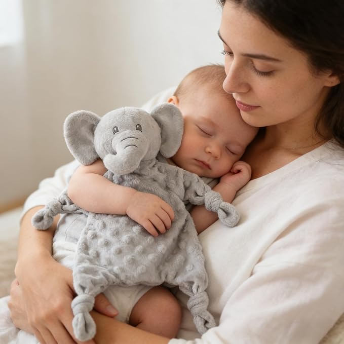 CREVENT Soft Plush Animal Face Security Blankets for Boys and Girls, Great Gifts for Birthday Baby Shower - Elephant