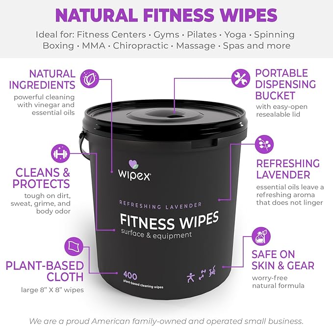 Wipex Fitness Wipes Bundle - Get 3 Buckets (1) Lemongrass, (1) Lavender, (1) Hand Sanitizing BZK, all Plant-Based Cloth, Great for Yoga Studios, Wellness Centers, and Gyms, 400 Ct (Pack of 3)