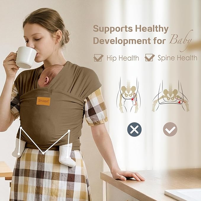 Baby Wrap Carrier, Baby Carrier Wrap Newborn(7-35lbs), Cotton Baby Sling Carriers Wearing Wrap Hands Free, Cozy Newborn Wrap One Size Fits All, Brown