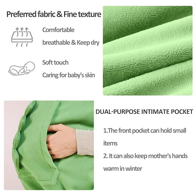 Baby Carrier Cover Stroller Cover,Newborn Hooded Stretchy Cloak,Soft Kangaroo Hoodie for Mom Baby,Suit for All Seasons (Green)