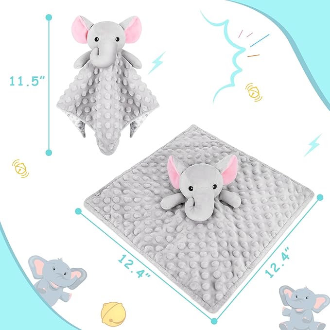 Loveys for Babies,Soft Baby Security Blanket for Newborn Infant Toddler Snuggle Toy Stuffed Animal,Lovey Elephant Security Blankets Gifts Baby Unisex Birthday(Gray Elephant,12.4in)