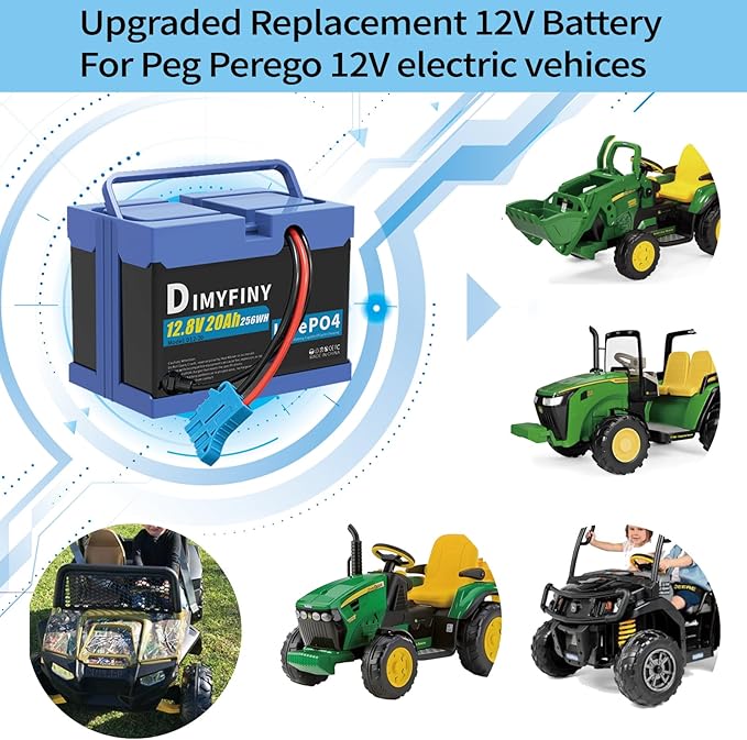 Upgraded 12 Volt Replacement Battery for Peg Perego John Deere Tractors,12V20AH, Extended Run Time Replacement for Kids Ride-On toy Cars, Built-in 20A BMS & Fast Charger