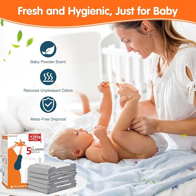5 Pack Refills Compatible with DEKOR MINI Diaper Pails | 20% Extra Length Diaper Pail Refill Bags Liners Holds 1920 Diapers | Ultimate Odor Control with Baby Scented