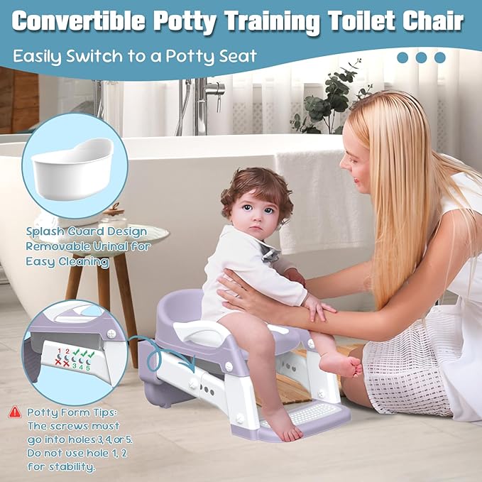 Potty Training Seat, Toddler Potty Training Toilet with Step Stool Ladder for Kids Boys Girls, 3 in 1 Foldable Toilet Seat Potty Chair with Urinals, Splash Guard, Handles, Anti-Slip Pad,Green