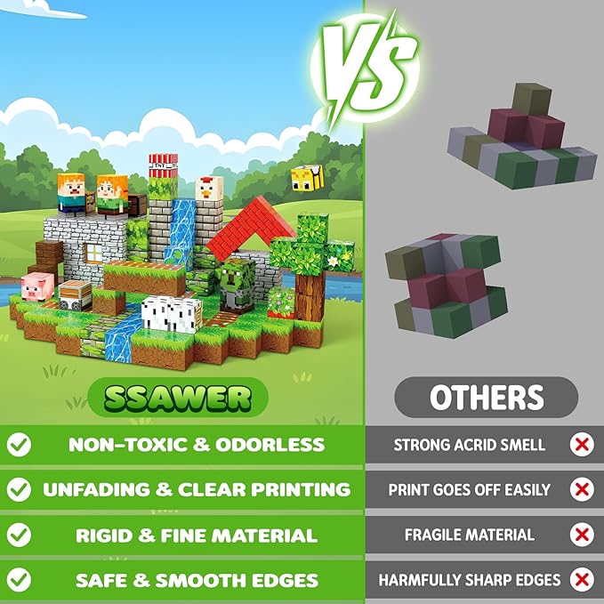 Magnetic Blocks, 150PCS Magnetic Building Blocks, Stacking Magnets for Kids, Sensory Toy for STEM Constructions Magnet Blocks for Boys Girls Age 3+, Christmas Birthday Gifts, Green Villager Forest