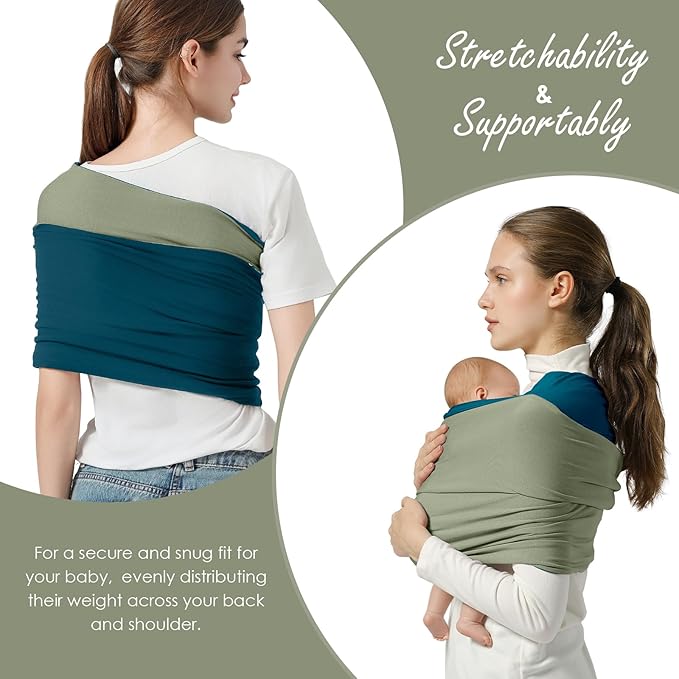 Baby Wrap Carrier, Lightweight Baby Wearing Wraps for Newborn and Infant, Soft Swaddle Holder Carrier, Cozy Baby Sling 7-35 lbs Blue+Green