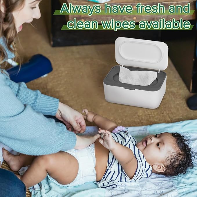 2 Pack Baby Wipes Dispenser, Wipes Case Baby Wipe Holder Keeps Wipes Fresh, Non-Slip, Easy Open & Close (2 Pack Gray)