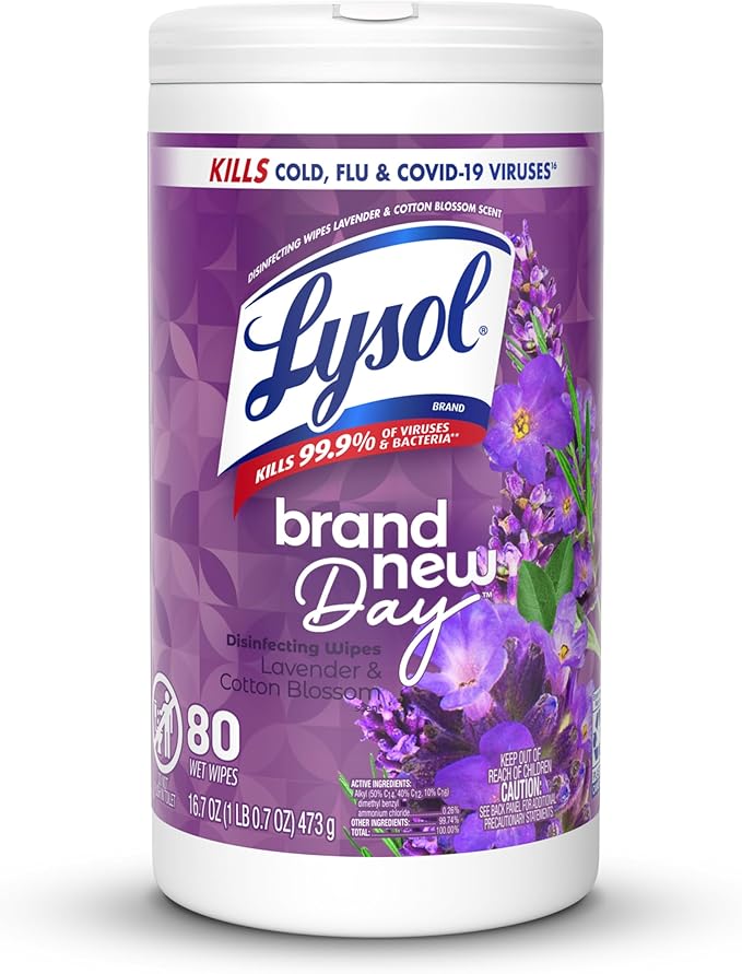 Lysol Disinfectant Wipes, Multi-Surface Antibacterial Wipes For Disinfecting, Dorm Room Essentials, Cleaning Supplies for Home, Bathroom, Lavender & Cotton Blossom Scent, 80 Count