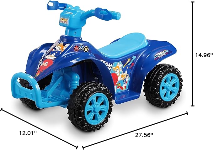 Sonic The Hedgehog 6V ATV Quad for Kids - Powerful and Safe Ride-On Toy with Rechargeable Battery - Forward and Reverse Driving - Max Weight Capacity of 55 LBS - Ages 2-3 Years