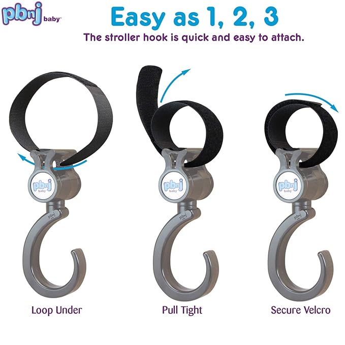 PBnJ baby Stroller Hooks 2 Pack Organizer Clip Travel Purse Shopping Diaper Bags