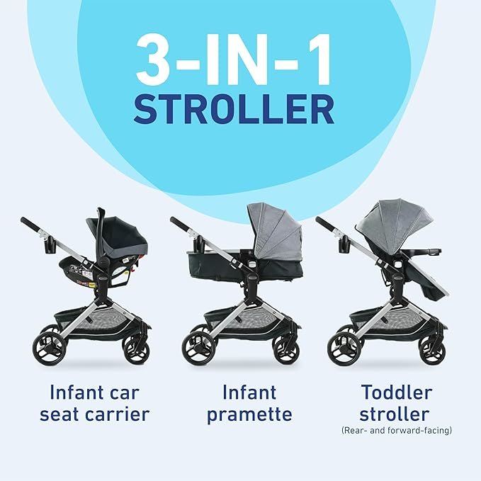 Graco Modes Nest Travel System, 3-in1 Modular Carseat Stroller Combo, Adjustable Slide2Me Infant Car Seat Carrier, Pramette, Toddler Stroller, Includes SnugRide 35 Lite Elite Infant Car Seat, Bayfield