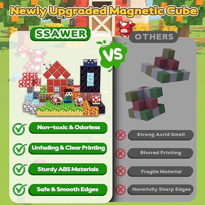 Magnetic Blocks, 208PCS Magnetic Building Blocks, Stacking Magnets for Kids, Sensory Toy for STEM Constructions Magnet Blocks for Boys Girls Age 3+, Christmas Birthday Gifts (Mushroom House)