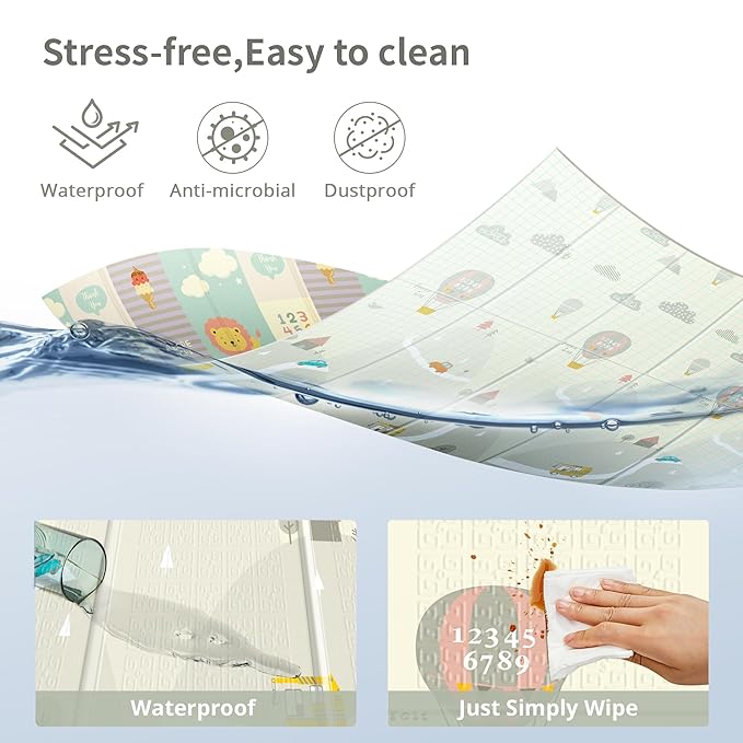 UANLAUO Foldable Baby Play Mat for Floor - 59 x 59 Foam Play Mats for Babies and Toddlers Infant Reversible Crawling Mat for Babies 6-12 Months, Thick Padded Playmat for Tummy Time & Floor Play