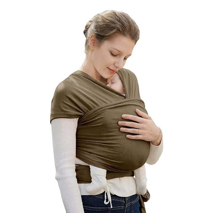 Baby Wrap Carrier, Baby Carrier Wrap Newborn(7-35lbs), Cotton Baby Sling Carriers Wearing Wrap Hands Free, Cozy Newborn Wrap One Size Fits All, Brown