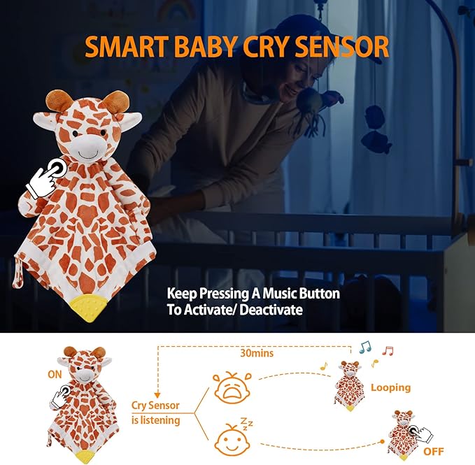 BEREST Baby Lovey Sound Sleep Soother, Rechargeable White Noise and Lullaby Heartbeat Infant Sleeping Aid with Cry Sensor at Nap Time Routine, Boys & Girls Gift Portable Plush Toddler Snuggle Toy