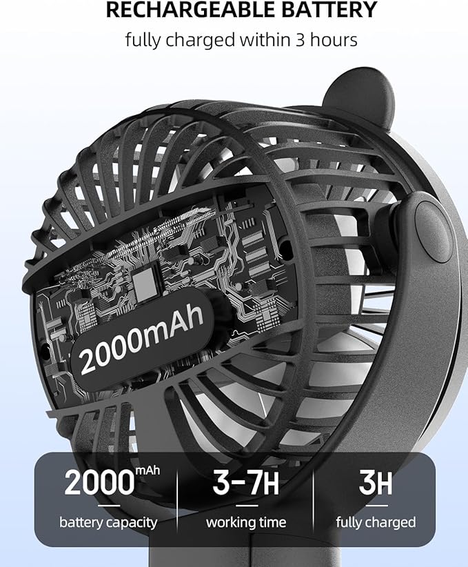 Portable Stroller Mini Fan, Small Rechargeable Personal Cooler w/ 360° Rotation, Baby Essentials for Car Seat, Crib, Bike, Treadmill, 3-Speed Battery Powered Stroller Accessories, Coal