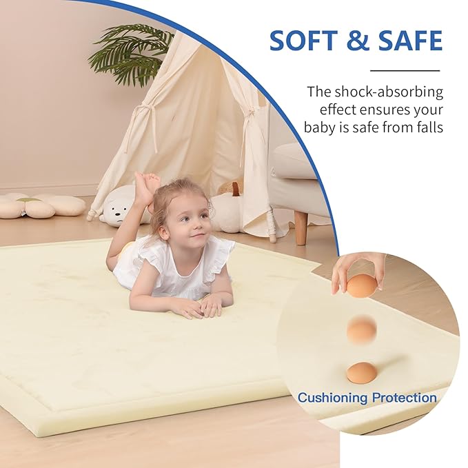Ultra Soft Baby Play Mat for Floor,1.3" Thick Elasti-Foam 50x50 Playpen Mat for Toddlers Infant kids,Non-Slip Backing Safe for Crawling&Tummy Time,Tatami Style (Vanilla)