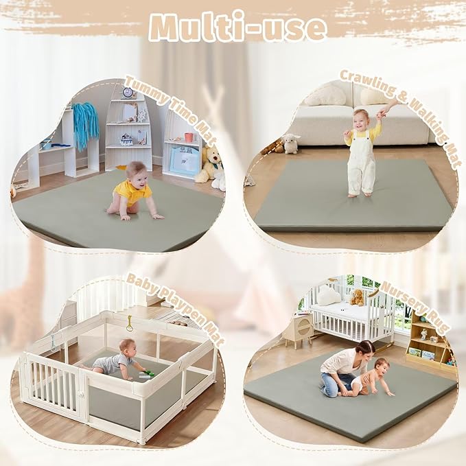 Waterproof Baby Play Mat for Floor 1.3" Thick Memory Foam 59 * 59 Cushion Playpen Playmat Tummy Time Crawling Mat Nursery Rug Pad Mattress Create Soft & Safe Area for Infants,Toddler,Kids,Grey