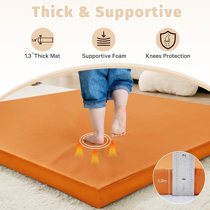 Waterproof Baby Play Mat for Floor 1.3"Thick Memory Foam 50*50 Cushion Playpen Playmat Tummy Time Crawling Mat Nursery Rug Pad Mattress Create Soft & Safe Area for Infants,Toddler,Kid,Orange