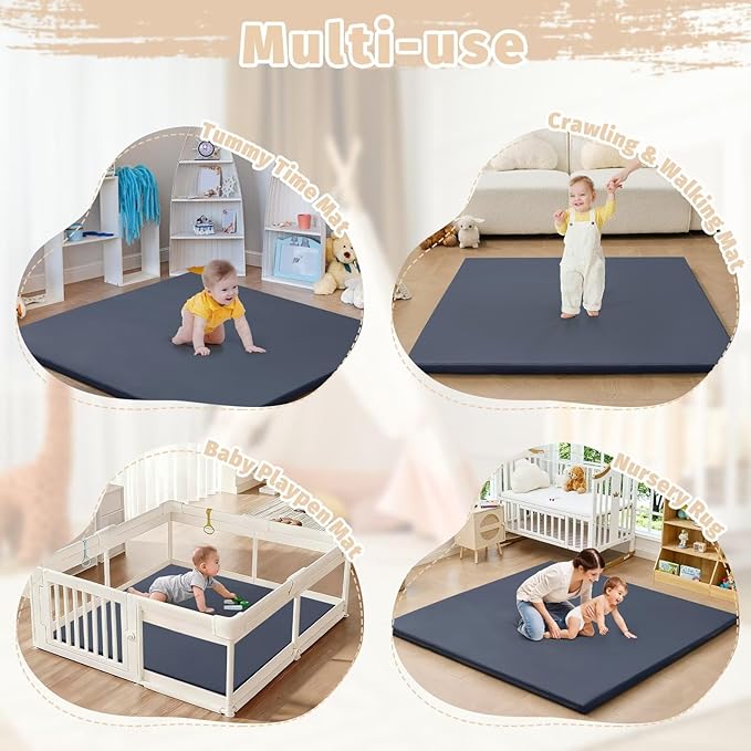 Waterproof Baby Play Mat for Floor 1.3" Thick Memory Foam 79 * 79 Cushion Playpen Playmat Tummy Time Crawling Mat Nursery Rug Pad Mattress Create Soft & Safe Area for Infants,Toddler,Kids,Navy