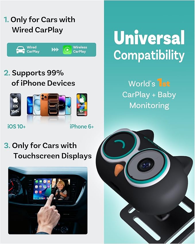 OTTOCAST Baby Car Camera Displaying on Car Screen,1080P Clear No-Glow Night Vision,Split-Screen Navigation,150°Wide Angle,Car Baby Monitor with Built-in Wireless CarPlay Cabin Care Car Adapter 2026