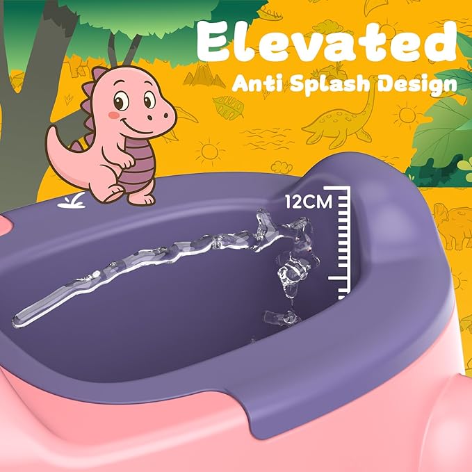 Potty Training Toilet Toddler Potty Chair Kids Boys Girls Dinosaur Animal Comfortable Potties Training Seat for Childrens Ages 1-3 Portable Baby Toilets with Lid Back Easy to Clean Potty Trainer, Pink