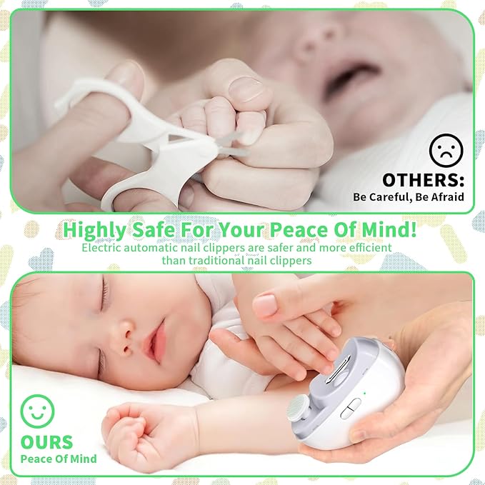 Electric Nail Clipper 3 in 1 Design, Automatic Baby Nail Trimmer Suitable for Night Lighting During Baby sleepwith Light & Featuring Two speeds Suitable for Infants, Children and The Elderly