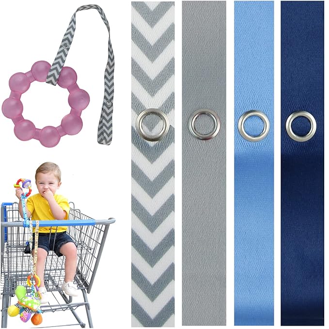 PBnJ baby Toy Saver Strap Holder Leash Secure Accessories Gray Chev/Navy/Lt Blue/Gray - 4pc