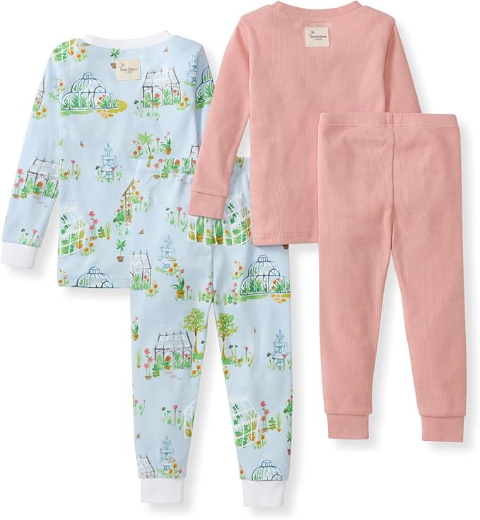 Burt's Bees Baby Girls' Pajamas, 2-Piece Long Sleeve Tee and Pants Organic Cotton PJ Set