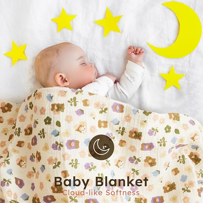 5 Pack Muslin Swaddle Blankets & Baby Burp Cloths, Soft & Breathable Cotton Baby Blankets, Receiving Blankets for Newborn, Nursery Infant Essentials, Swaddling Wrap for Unisex (Purple & White)