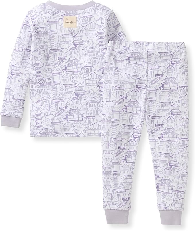 Burt's Bees Baby Girls' Pajamas, 2-Piece Long Sleeve Tee and Pants Organic Cotton PJ Set