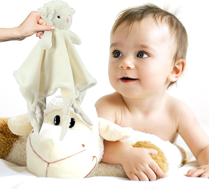 CREVENT 2pcs Soft Plush Animal Face Security Blankets for Boys and Girls, Great Gifts for Birthday Baby Shower (Sheep + Elephant)