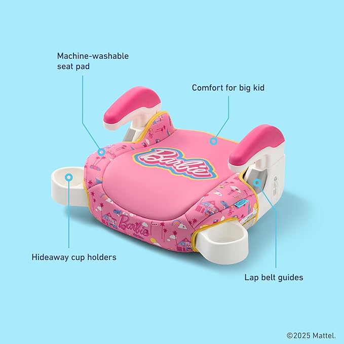 Graco Turbobooster 2.0 Backless Booster Seat, Kids Booster Car Seat with Adjustable Armrests and Hide Away Cup Holders, Barbie Paint