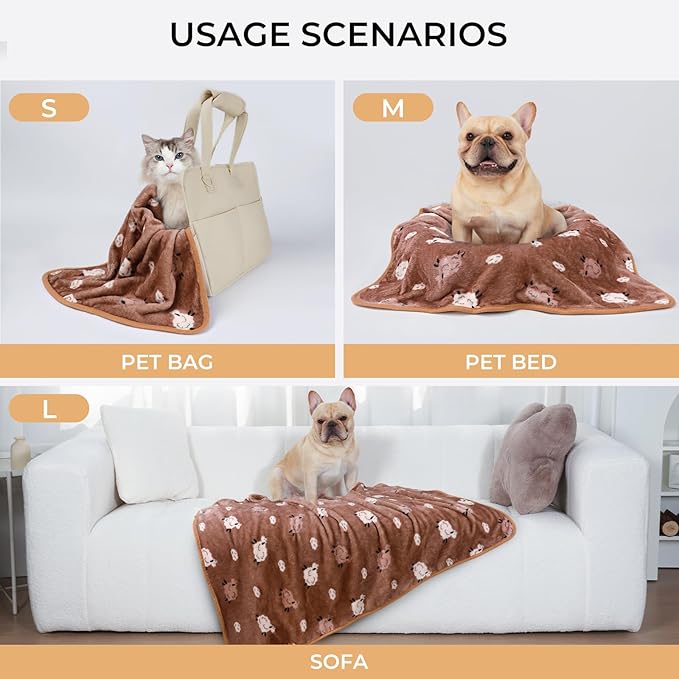 1 Pack 3 Blankets Super Soft Fluffy Premium Cute Elephant Pattern Pet Blanket Flannel Throw for Dog Puppy Cat Brown/Yellow/Blue Medium(30x20 inch)