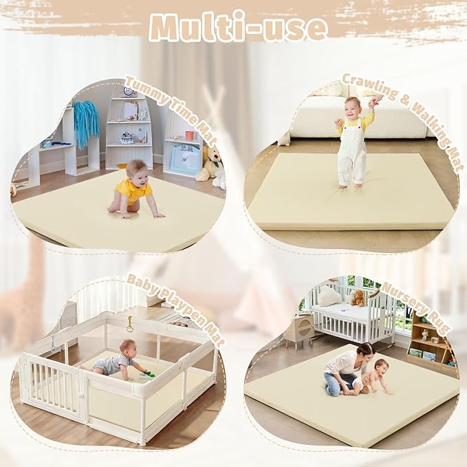 Waterproof Baby Play Mat for Floor 1.3"Thick Memory Foam 59*79 Cushion Playpen Playmat Tummy Time Crawling Mat Nursery Rug Pad Mattress Create Soft & Safe Area for Infants,Toddler,Kids,Beige